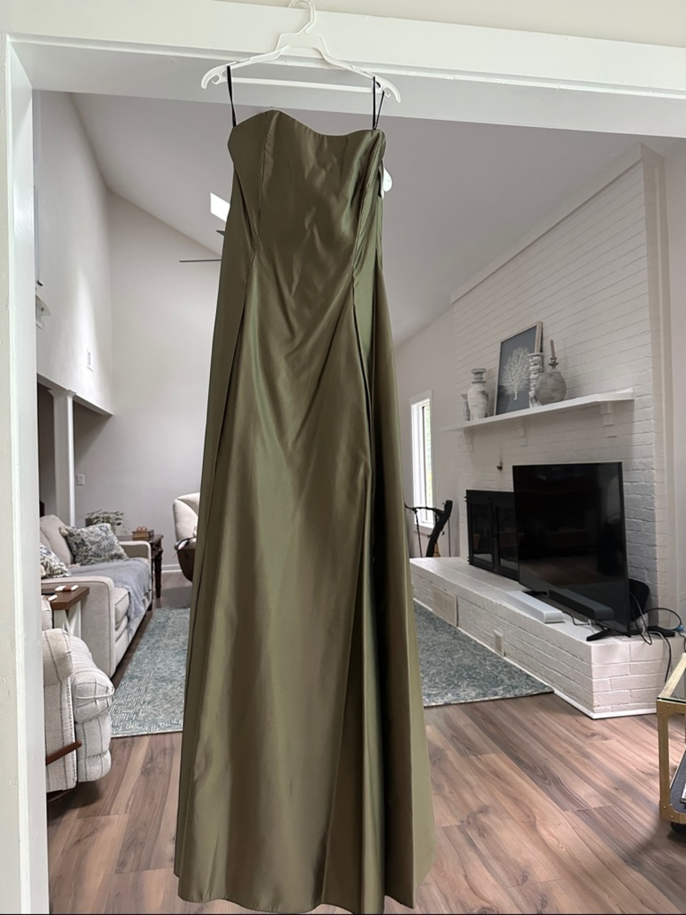 Wtoo Olive Green Strapless Evening Gown